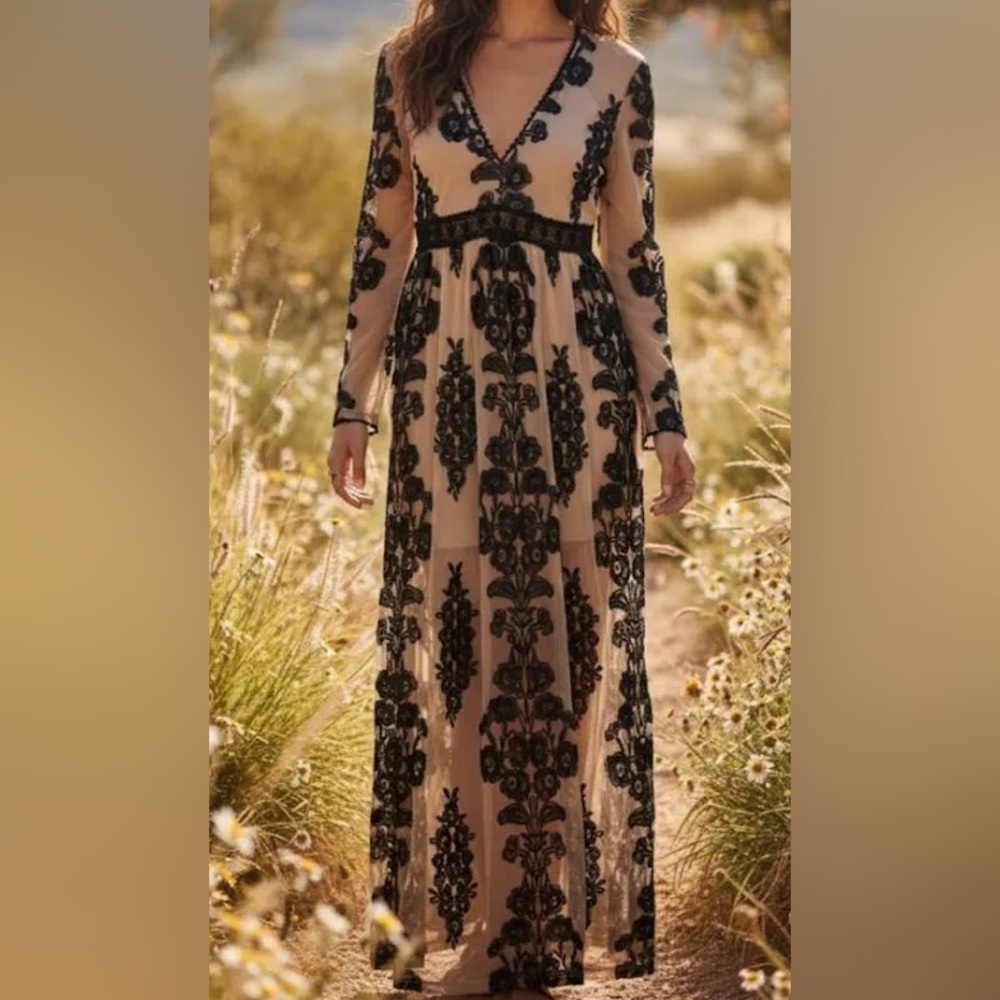 Altar'd State Maxi Dress with Blue Floral Design